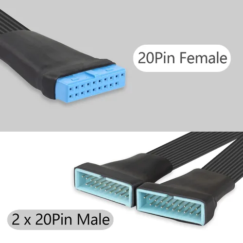 Vista 2 de GINTOOYUN Cable de extensión de cabecera USB 3.0 de 1 pie 19/20 pines 1 a 2 Y Splitter Adaptador de extensión interno DIY (11.8 in 11.8 pulgadas)