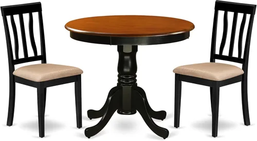 Vista 8 de East West Furniture ANTI3-OAK-C - Juego de mesa y sillas de cocina de 3 piezas que contiene una mesa de comedor redonda con pedestal y 2 sillas