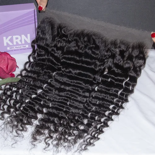 Vista 27 de KRN 5x5 HD Cierre de encaje, 0.1mm Ultra-delgado Invisible Cierre de encaje HD Pequeño Nudo Único Pre-arrancado con Cabello de Bebé 12A Grado