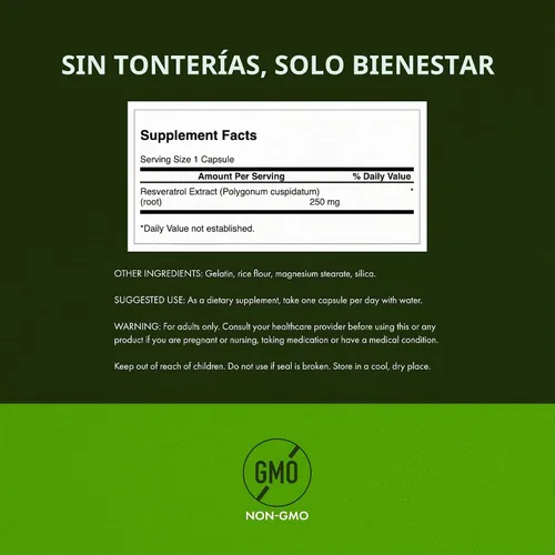 Vista 3 de Swanson Resveratrol de mayor potencia, 250 mg, 30 cápsulas, 1 paquete