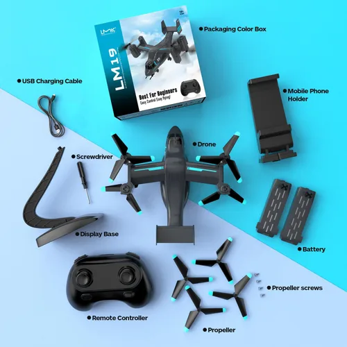 Vista 8 de Dron LM19-A con cámara HD para principiantes, avión de control remoto de video en vivo WiFi, avión RC fácil y listo para volar, juguete de regalo RC