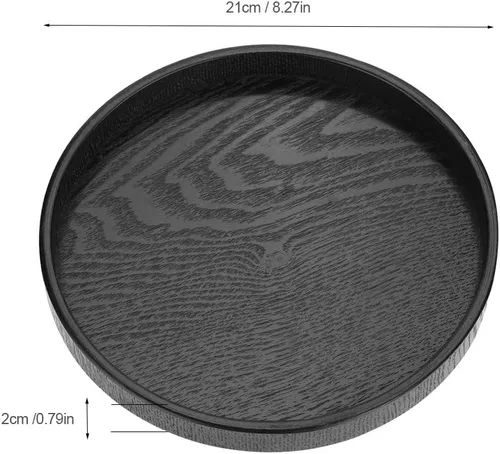 Vista 5 de Bandeja de té de madera negra, forma redonda, té de madera maciza, café, aperitivos, comidas, bandeja para servir platos platos bandejas