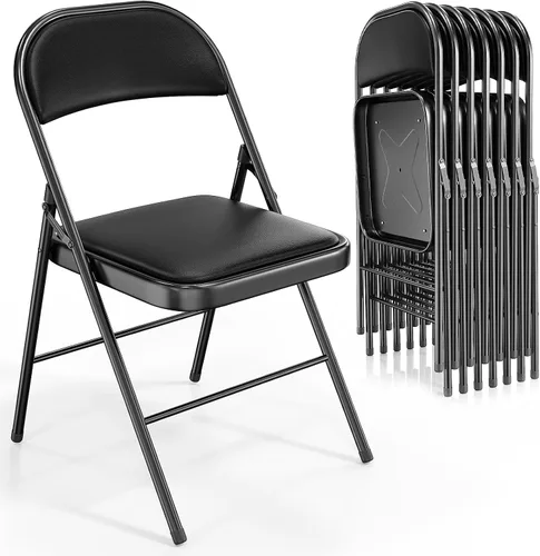Vista 26 de VINGLI Paquete de 4 sillas plegables con asientos acolchados, marco de metal con asiento y respaldo de piel sintética, capacidad de 350 libras, Negro