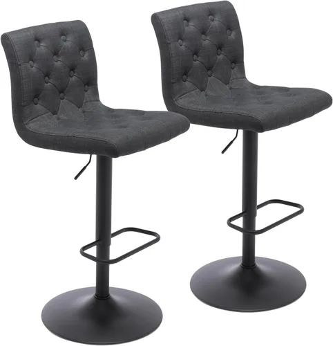 Vista 9 de Brage Living - Juego de 2 taburetes de bar de tela copetuda con respaldo, color negro carbón