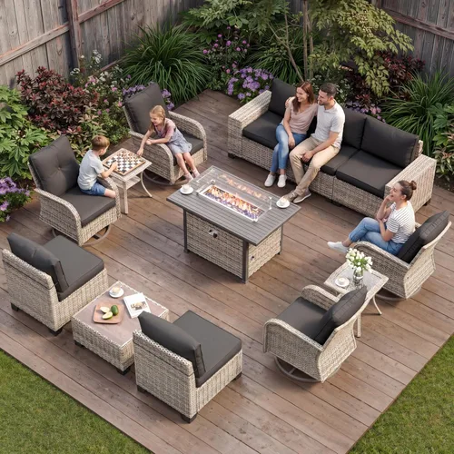 Vista 108 de Muebles de patio al aire libre conjunto PE mimbre ratán al aire libre sofá seccional Gris