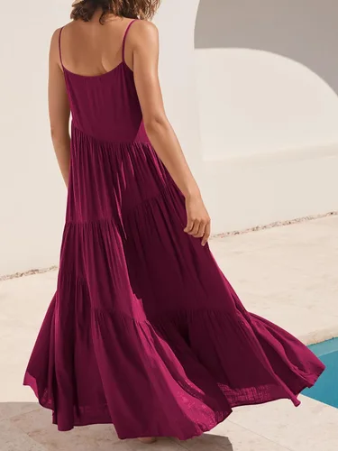 Vista 4 de ANRABESS - Vestido largo de verano para mujer, vestido de lino casual, holgado, sin mangas, con tirantes delgados y estilo bohemio, para playa