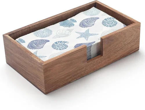 Vista 8 de Servilletero de madera cuadrado, soporte plano para servilletas, bandeja de madera para servilletas de almuerzo para cocina y baño