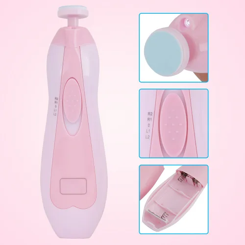 Vista 5 de Cortadora de uñas eléctrica 6 en 1 para bebés, dispositivo de pulido para dedos de los pies y uñas, funciona con pilas para bebés, niños y adultos