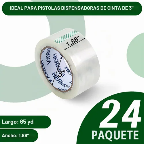 Vista 3 de HERKKA Cinta de embalaje transparente, 24 rollos de cinta de embalaje resistente para embalaje de envío, sellado en movimiento, cinta de embalaje
