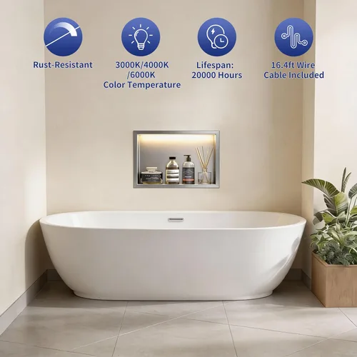 Vista 4 de Acero inoxidable Led Ducha Nicho 18"x12" Cepillado 3-Color LED