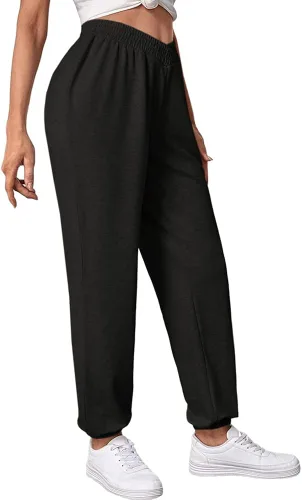 Vista 2 de Jeemery Pantalones deportivos de cintura alta cruzada para mujer, pantalones deportivos holgados con bolsillos