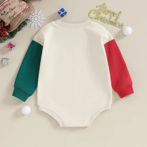 Vista 7 de Lamuusaa Traje de Navidad para bebé recién nacida, manga larga, bloque de color, sudadera de gran tamaño, ropa de otoño