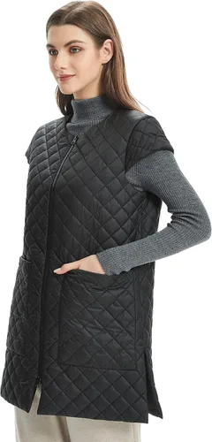 Vista 2 de Chaleco largo acolchado para mujer, ligero, con mangas casquillo, con bolsillos