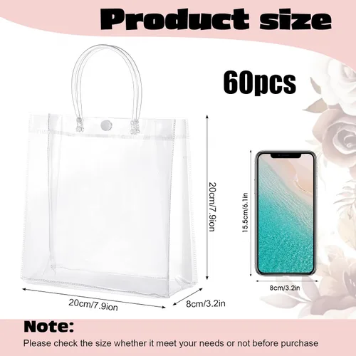 Vista 2 de Limbeuuu 60 bolsas de regalo de plástico transparente con asas, pequeñas bolsas de regalo reutilizables de PVC transparente para compras, recuerdos