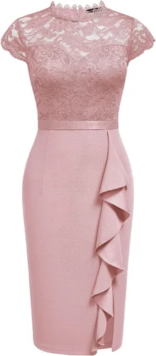 Vista 5 de Miusol vestido de cóctel corto para mujer, estilo retro y floral, con encaje y volantes