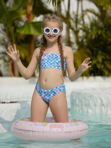Vista 2 de Girls Swimsuit Bikini 3 Piece Bathing Suit with Shorts Swimwear Set Adjustable Strap for 6-13 Years
