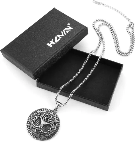 Vista 6 de HZMAN Norse Viking Tree of Life Necklace for Men Women Retro Stainless Steel Yggdrasil Pendant Amulet Jewelry Gift for Men Women