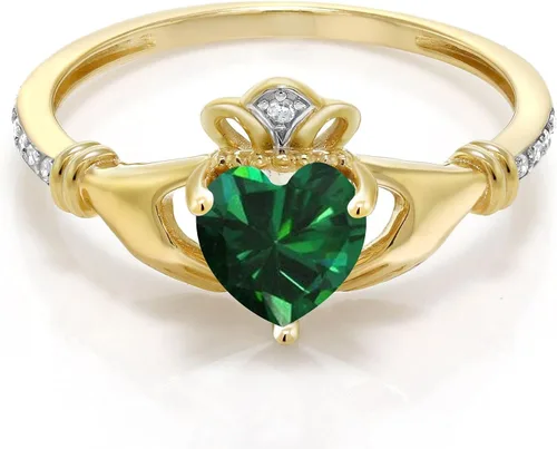 Vista 24 de Gem Stone King Anillo de compromiso claddagh celta irlandés de oro amarillo de 10 quilates con piedra preciosa en forma de corazón de 0.236 in