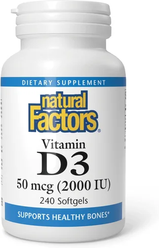 Vista 9 de Natural Factors, Vitamina D3 2000 UI (50 mcg), apoya huesos fuertes, músculos y función inmunológica, 120 cápsulas blandas