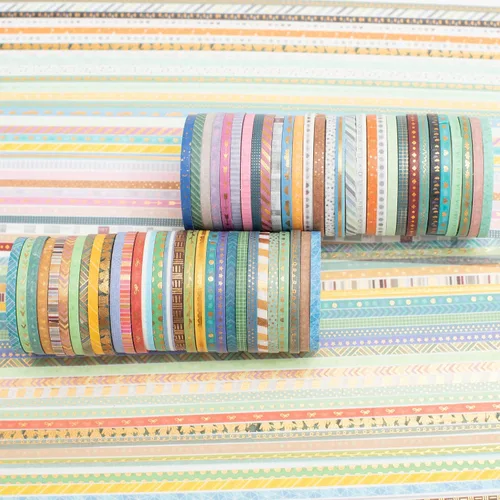 Vista 3 de YUBBAEX Juego de 60 Rollos de Cinta Washi Delgada con Lámina Dorada, Cintas Decorativas de Enmascarar con Patrones Básicos Delgados para Artes