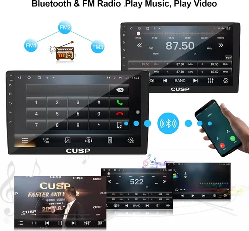 Vista 2 de CUSP Radio estéreo de coche doble DIN de 10.1 pulgadas, Android 4GB+64GB pantalla táctil principal con CarPlay inalámbrico y Android Auto