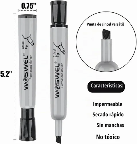 Vista 2 de WOSWEL 100 Pack Marcadores Permanentes a Granel, Punta de Cincel, Negro, Marcadores Permanentes Grandes y Gruesos de Punta Ancha, Funciona