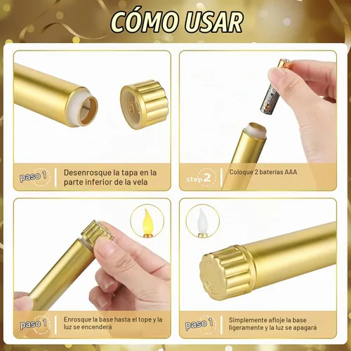 Vista 3 de Fumete 16 velas sin llama con base dorada Dorado