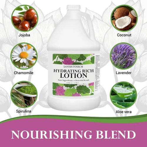Vista 2 de Lotus Touch Loción de masaje hidratante rica 100% aceites de jojoba y coco puros más extractos de hierbas - Sin perfume - Max Glide, rica