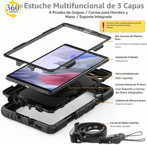 Vista 6 de Funda para Samsung Galaxy Tab A7 Lite 2021 8.7'' SM-T220/T225/T227 con Protector de Pantalla Soporte para Lápiz [Correa de Mano Giratoria 360]