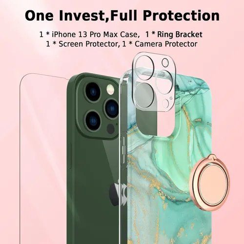 Vista 3 de ANNSD Funda para iPhone 13 Pro Max, con protector de pantalla, protector de lente de cámara y soporte de anillo, funda protectora de cuerpo completo