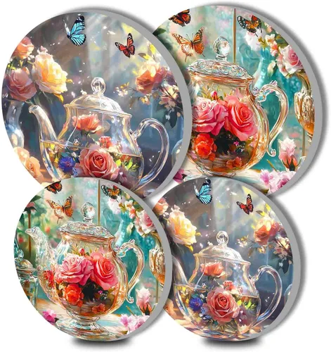 Vista 13 de Nordics - Juego de 4 fundas para quemadores de flores étnicas bohemias, estilo rústico, arte floral indio, patrón geométrico abstracto, quemador