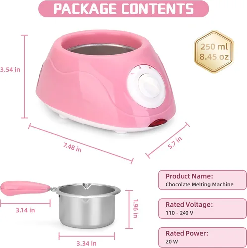Vista 3 de MINI - Olla eléctrica para fundir chocolate, fuente de fondue de chocolate de 8.45 onzas, máquina calentadora para chocolate con leche, queso