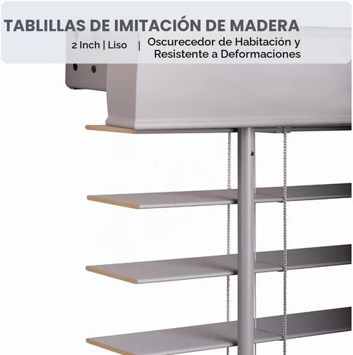 Vista 4 de Lotus & Windoware Sin Cable, Persiana de Madera Sintética de 2 Pulgadas, Persianas para Ventanas, Persianas y Cortinas, Persianas para Ventanas Gris
