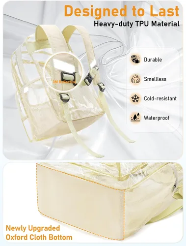 Vista 6 de Mochila transparente grande de doble capa, 17 pulgadas, resistente, transparente, para universidad, trabajo, Beige, Grande, Mochila de doble capa