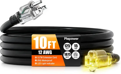 Vista 12 de Cable de extensión para exteriores calibre 12/3, 50 pies, resistente al Negro