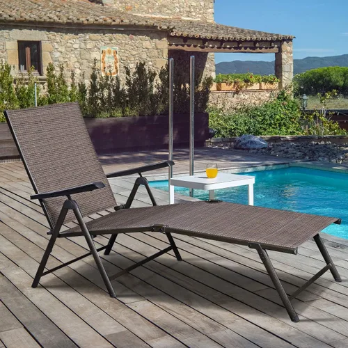 Vista 3 de COSTWAY Tumbona ajustable para piscina, sillón reclinable textileno, muebles de patio al aire libre