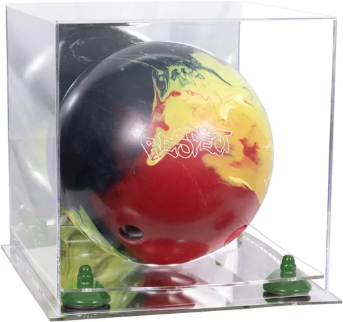 Vista 39 de Better Display Cases Acrylic Bowling Ball Display Case with Mirror Case, Yellow Risers and Clear Base (B33/A028)