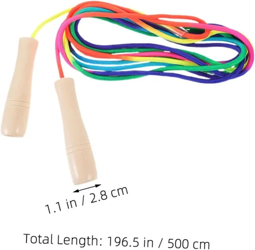 Vista 2 de 2pcs Adjustable Colorful Jump Ropes for Adults Wear-resistant Skipping Ropes with Wooden Handles for Fitness Physical Education Outdoor Exercise