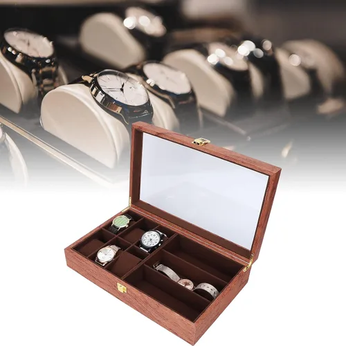 Vista 9 de Watch Glasses Box, Watch Holder with Glass, 6+3 Slot Watch Case Jewelry Box Gift Holder Jewelry Display Box Watch Sunglasses Storage