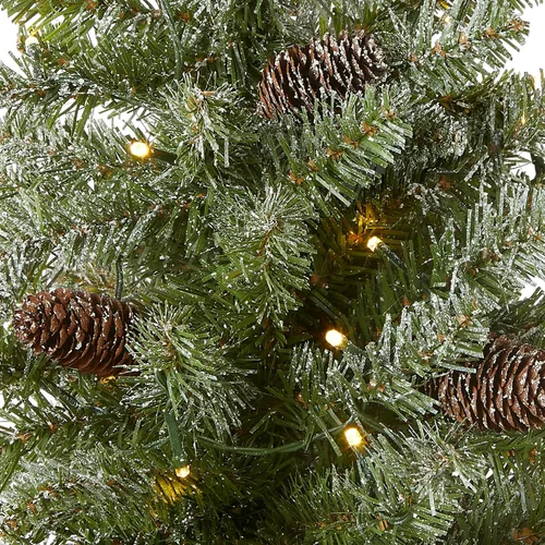 Vista 2 de National Tree Company Árbol de Navidad artificial mini preiluminado de 2 pies con copo, 50 luces LED transparentes, 75 puntas, piñas, base