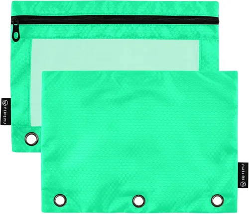 Vista 14 de Estuche naranja para carpeta de 3 anillas, paquete de 2 bolsas para lápices con ventana transparente con cremallera y ojales reforzados, estuche