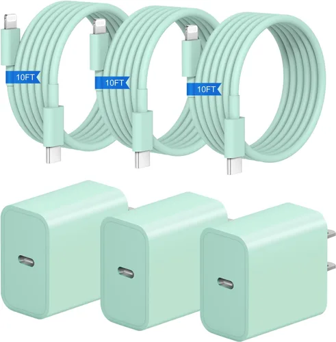 Vista 16 de Cargador rápido para iPhone, 3+3 unidades, cargador de pared USB C de 20 W con cable de carga rápida de 6 pies compatible con iPhone