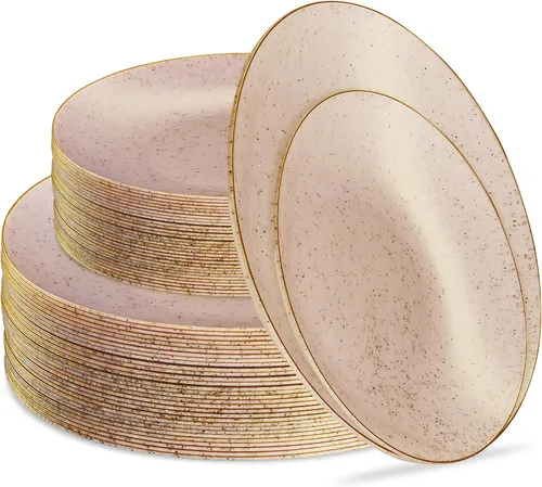 Vista 25 de PLASTICPRO Juego de 32 elegantes platos desechables de plástico que incluye 16 platos llanos y 16 platos de ensalada, platos de fiesta resistentes