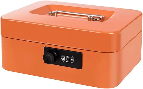 Vista 9 de Mini caja de efectivo con cerradura, ranura y bandeja de dinero anaranjado - pequeño