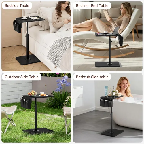 Vista 7 de Vagusicc - Mesa con bandeja para apoyabrazos de sofá, mesa giratoria de 360° con altura ajustable para TV, mesa auxiliar para espacios pequeños