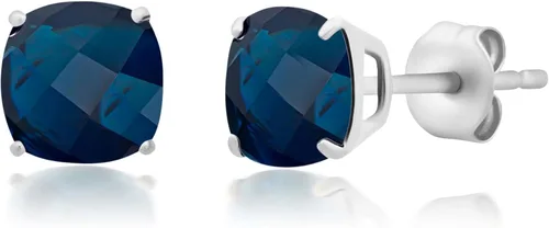 Vista 9 de 925 Sterling Silver Cushion Cut Gemstone Stud Earrings for Women 6MM Hypoallergenic Birthstone Stud Earrings Anti Tarnish Silver Earring Studs