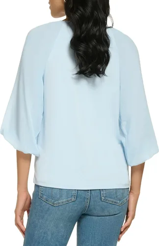 Vista 3 de Calvin Klein Blusa de manga farol mixta de jersey mate para mujer