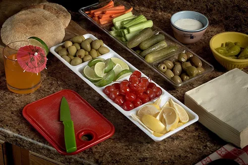 Vista 6 de Exquisita bandeja de plástico transparente de 6 unidades para fiestas, bandeja de servir resistente con compartimentos para alimentos, bandejas