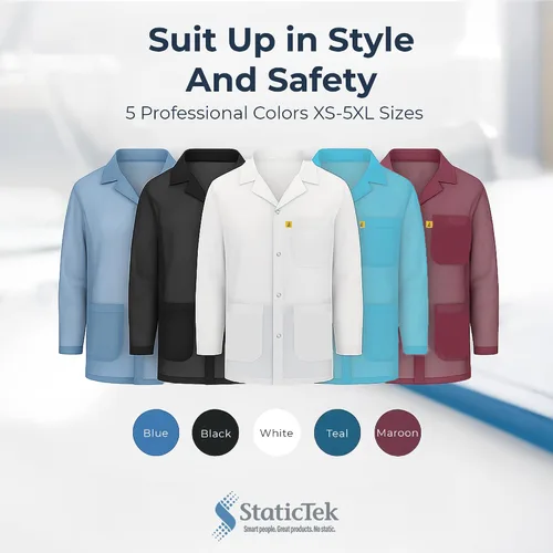 Vista 8 de ESD Jacket with Snap Cuff - Level 3 Certified Anti-Static Smock - Lightweight Protective Workwear for Electronics & Labs