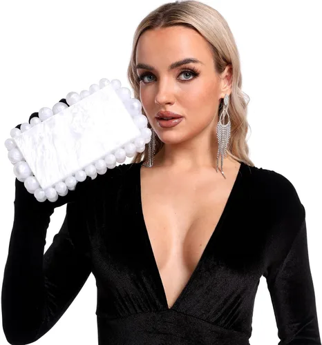 Vista 2 de Boutique De FGG Bolso de mano de mármol acrílico para mujer, bolso de noche con cuentas para fiesta de graduación, boda, bolsa de mano